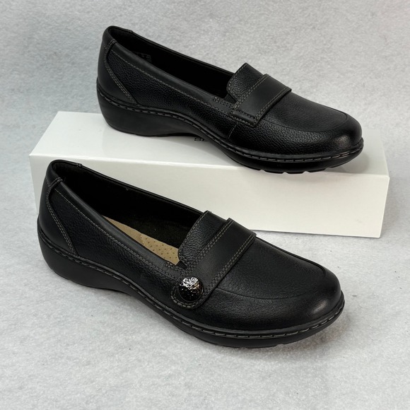 Clarks Collection Womens Sz 6M Black Leather Loafer Slip On Shoes Comfort - Picture 1 of 6